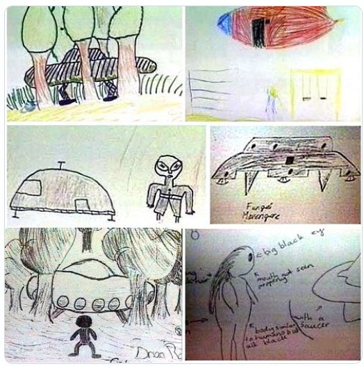 アリエルスクールUFO事件(ルワ事件)で目撃者が描いた宇宙人のイラスト