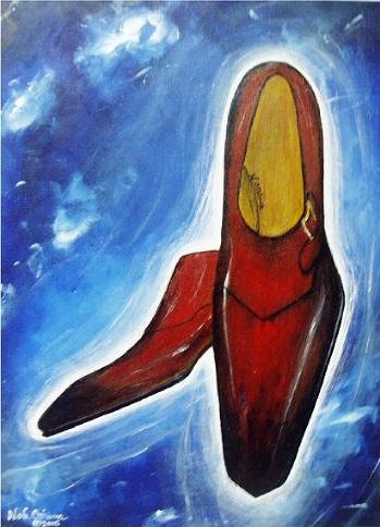 靴の絵画アート「赤のモンクストラップドレスシューズ」Nobuyuki Oshima（大嶋信之）