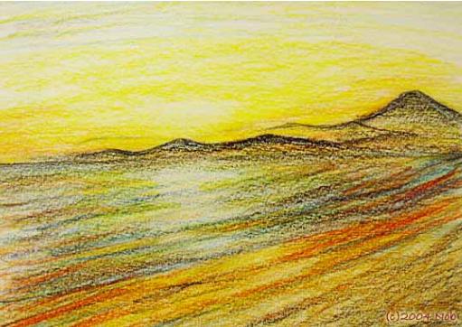 「湘南の海と富士山(Shonan Sea and Mount Fuji)」2004年/Nobuyuki Oshima(大嶋信之)-色鉛筆の絵画イラストアート