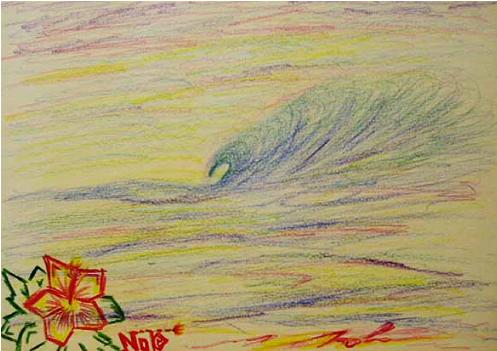 「チューブを巻く波(Tube Wave)」2006年/Nobuyuki Oshima(大嶋信之)-色鉛筆の絵画イラストアート