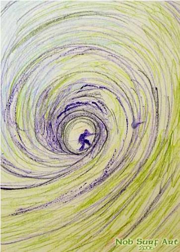 「チューブをメイクするサーファー(A surfer making a tube-in)」2006年/Nobuyuki Oshima(大嶋信之)-色鉛筆の絵画イラストアート