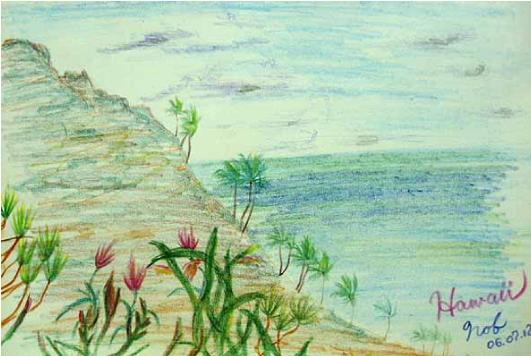 「ハワイをイメージした風景画(Image painting of Hawaiian landscape)」2006年/Nobuyuki Oshima(大嶋信之)-色鉛筆の絵画イラストアート