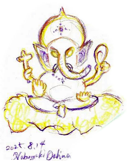 ガネーシャ神のイラスト絵画-20250814-Nobuyuk Oshima（大嶋信之）