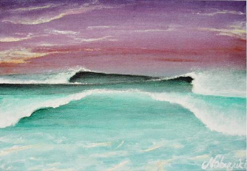 絵画アート「夕焼けと波」Nobuyuki Oshima（大嶋信之）