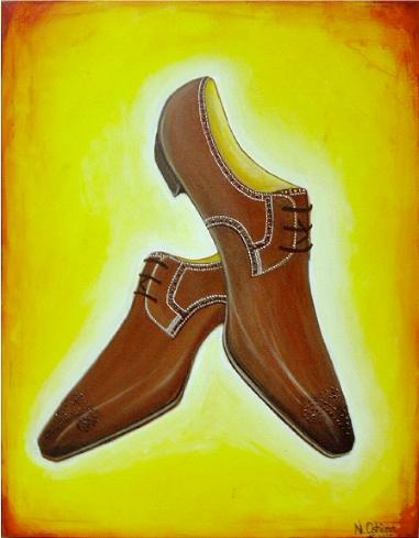 靴の絵画アート「茶色のプレーンメダリオン ドレスシューズ」Nobuyuki Oshima（大嶋信之）