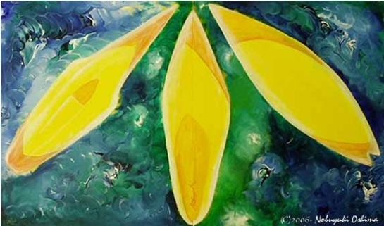 靴の絵画アート「F1と靴とサーフボード」Nobuyuki Oshima(大嶋信之)
