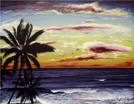 絵画アート「サンセットの海」Nobuyuki Oshima（大嶋信之）