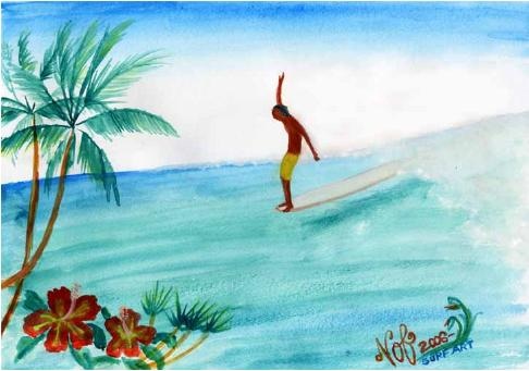 絵画アート「ロングボード・ハワイ」Nobuyuki Oshima（大嶋信之）