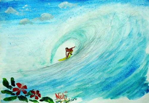 絵画アート「バックハンド・チューブイン」Nobuyuki Oshima（大嶋信之）
