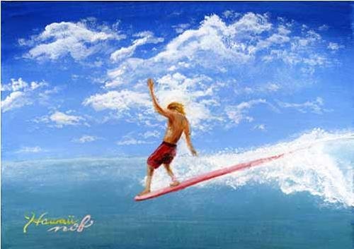 ハングファイブ［2004年 アクリル水彩画／サーフィンの絵・絵画・アート・イラスト］