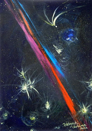 絵画アート「Angels Dancing in Universe (宇宙で踊る天使たち)」-Nobuyuki Oshima(大嶋信之)