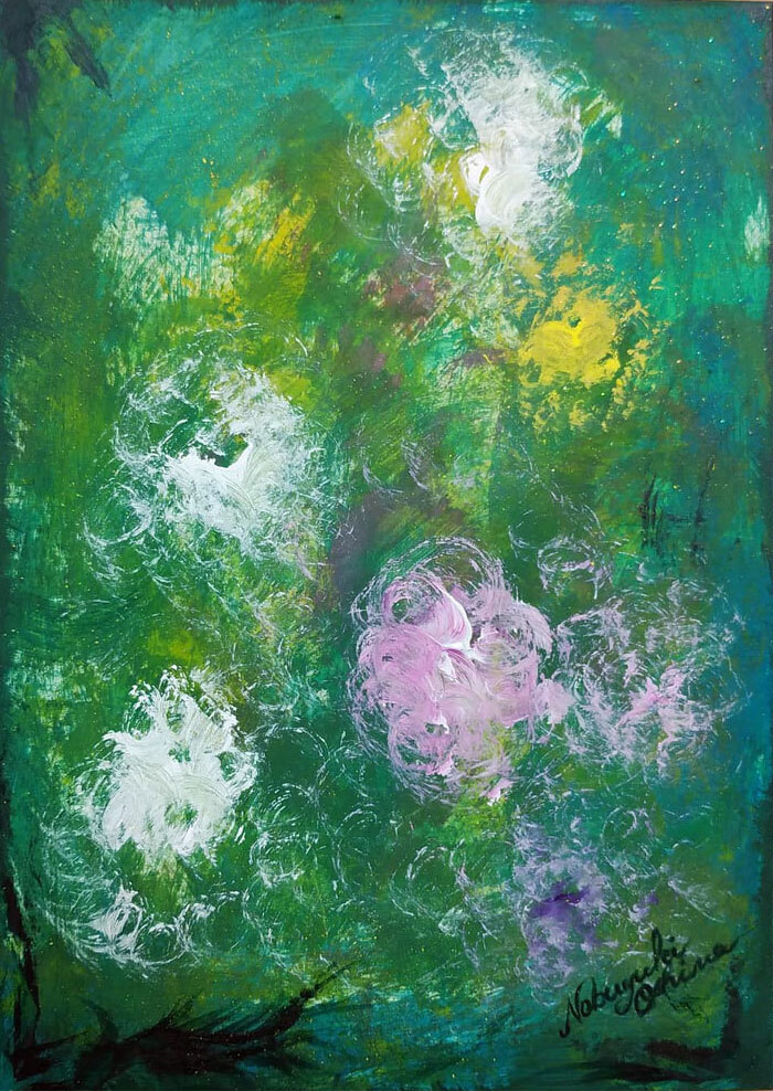 抽象画アート「太陽と花畑(Sun and flower field)」2021年制作-Nobuyuki Oshima(大嶋信之)