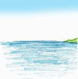 到着した阿字ヶ浦海岸のイラスト絵-大嶋信之(Nobuyuki Oshima)