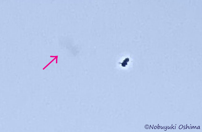 千葉県市原市上空(西の方角)日没後の空の写真に映ったUFOから煙(2026年1月1日 大嶋信之撮影)