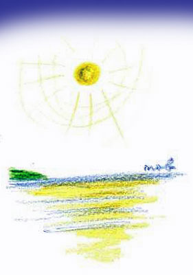 伊豆熱川の海岸と満月のイラスト