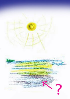 伊豆熱川の海岸に不思議な影のイラスト