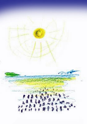 伊豆熱川の海岸に数々の人影の亡霊のイラスト(心霊・幽霊)