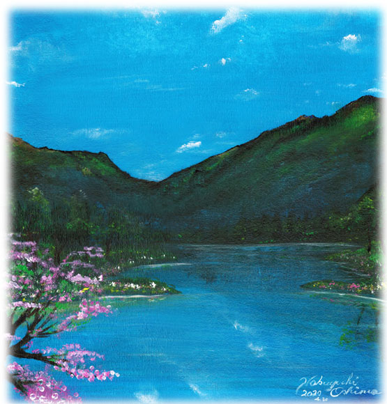 絵画アート「Lakeside in spring（春の湖畔）」2018年 大嶋信之